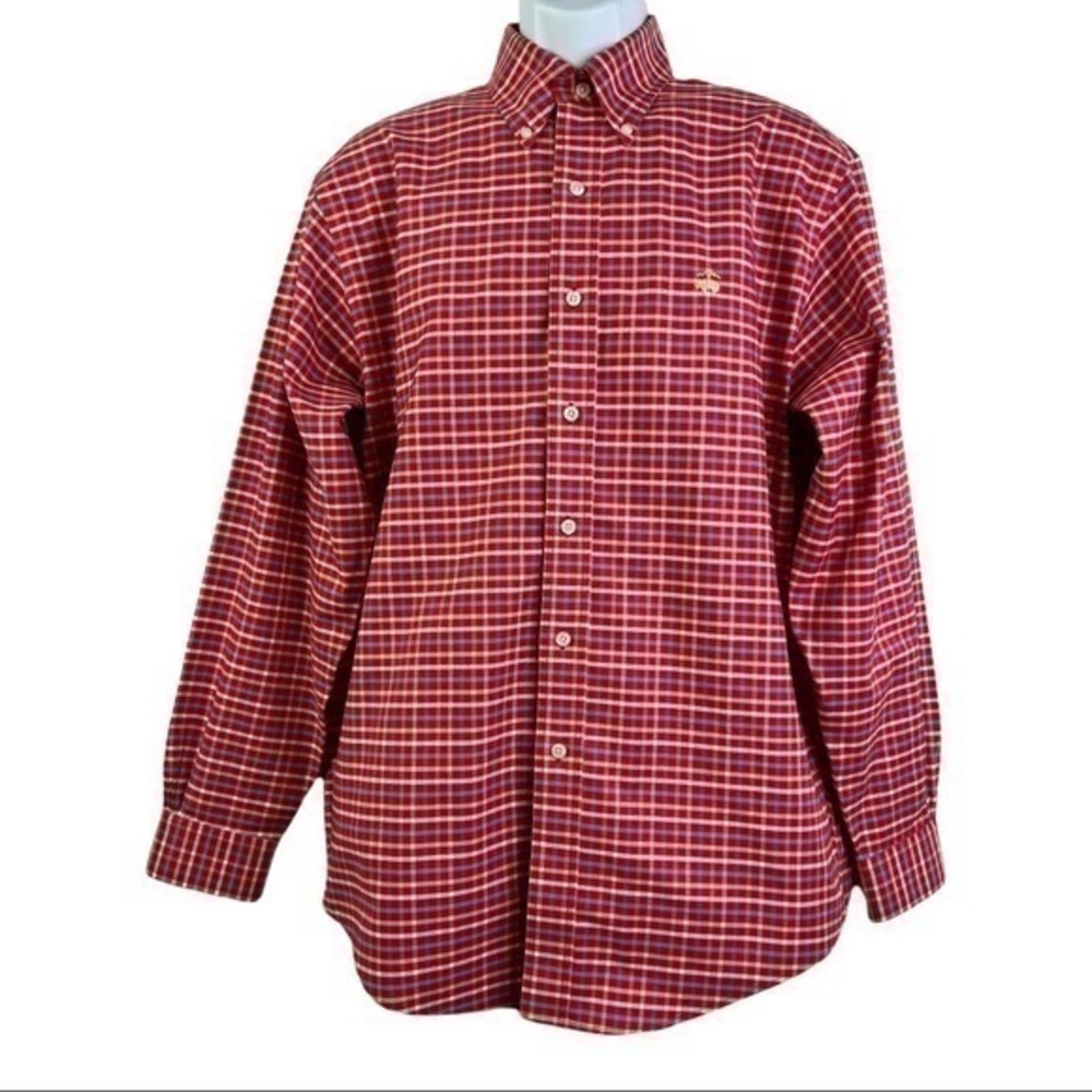 Brooks Brother Men Casual Shirt Buttons Down Red Plaid Sz M